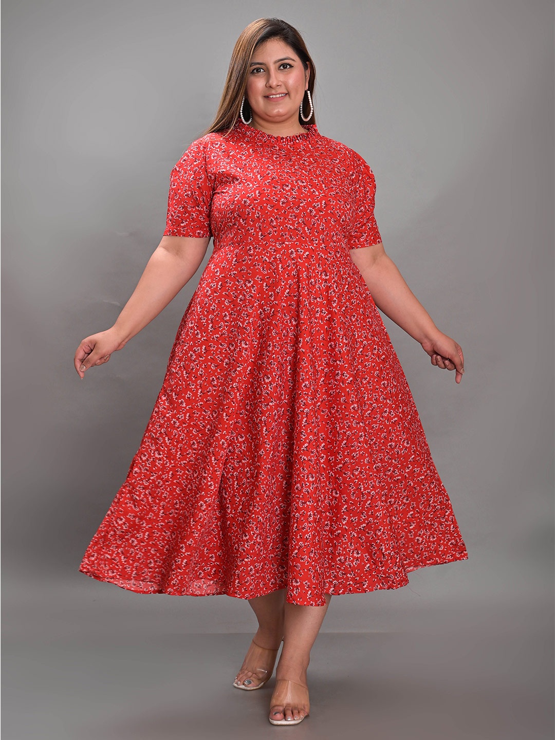 

Girly Girls Plus Size Floral Printed Fit & Flare Midi Dress, Red
