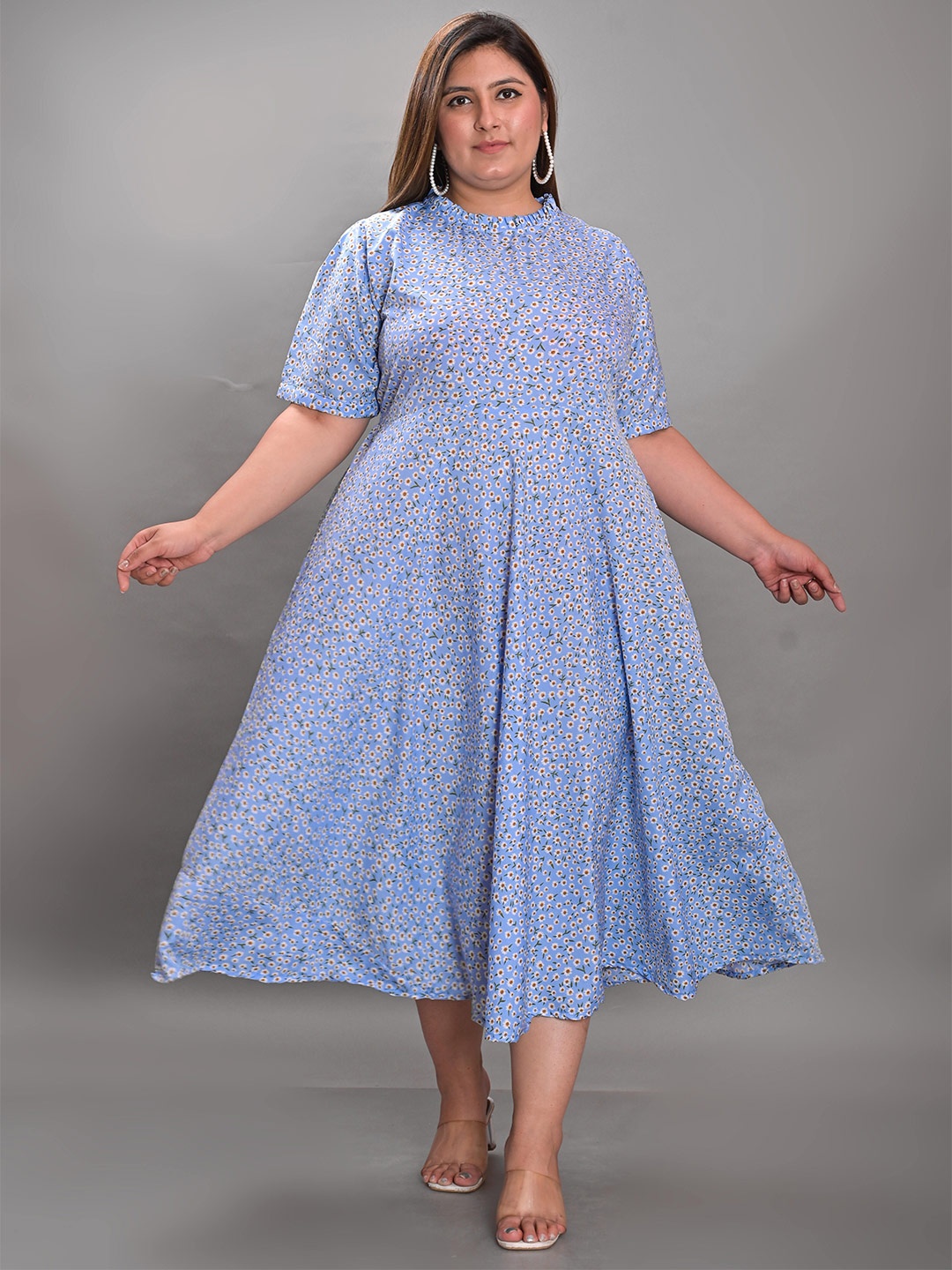 

Girly Girls Plus Size Floral Printed Fit & Flare Midi Dress, Blue