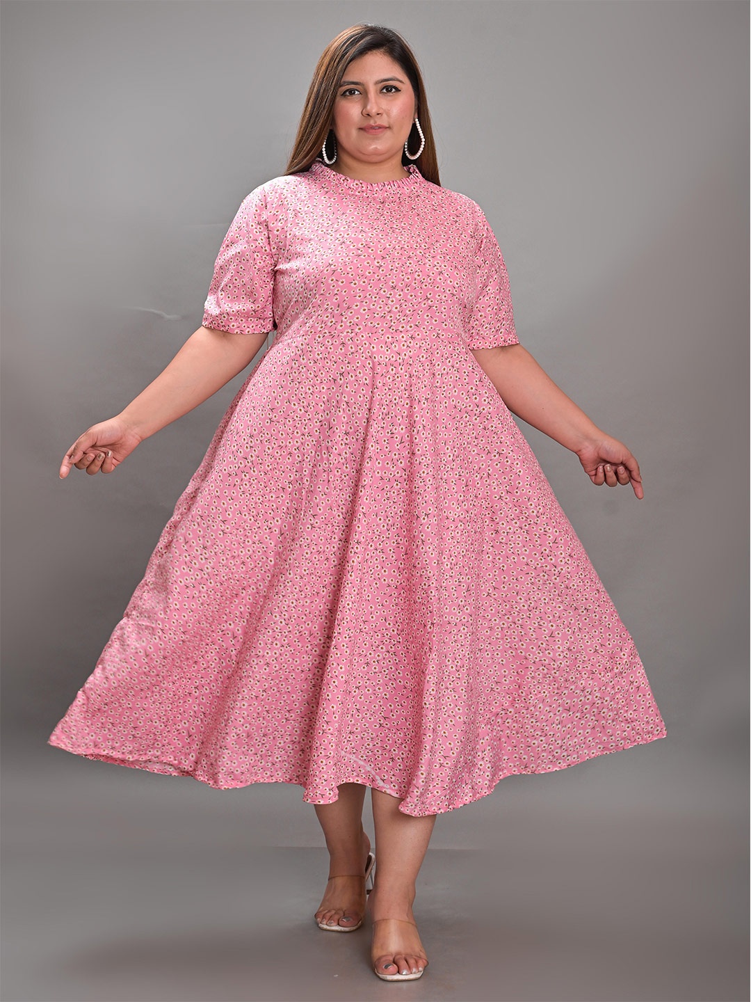 

Girly Girls Plus Size Floral Printed Fit & Flare Midi Dress, Pink