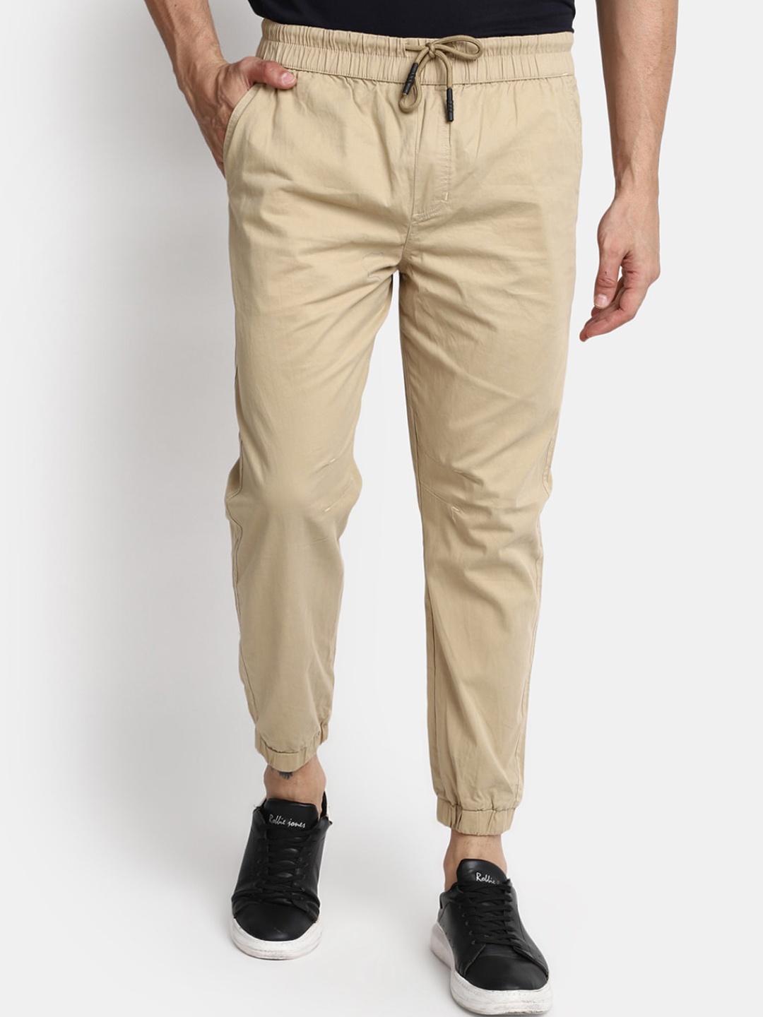 

V-Mart Men Twill Weave Cotton Joggers, Khaki