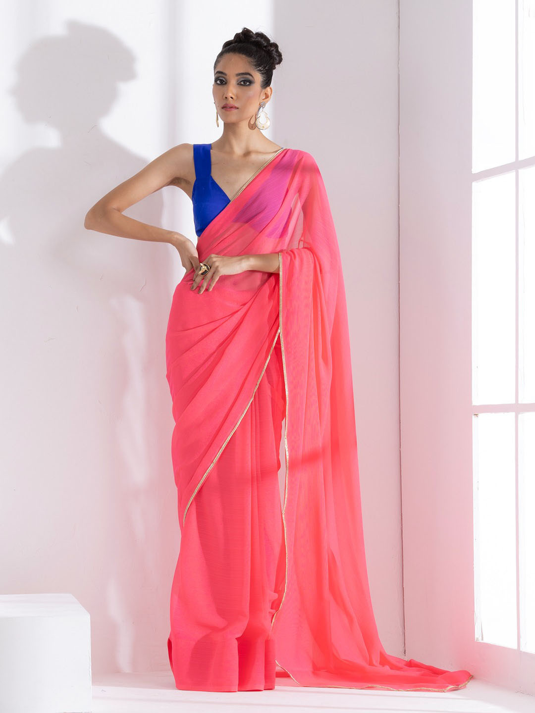 

Swtantra Poly Chiffon Saree, Pink