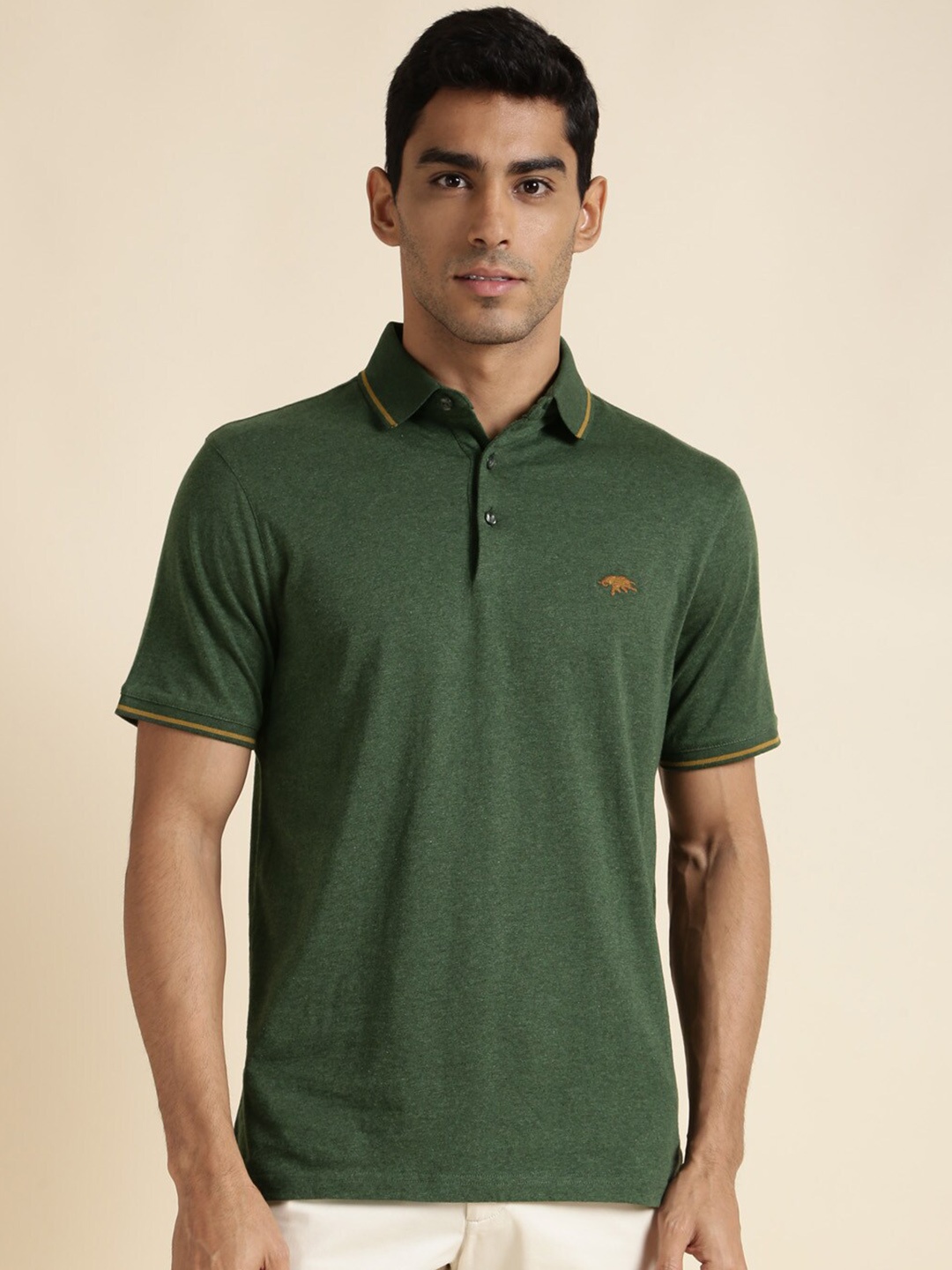 

Andamen Polo Collar Cotton T-shirt, Olive