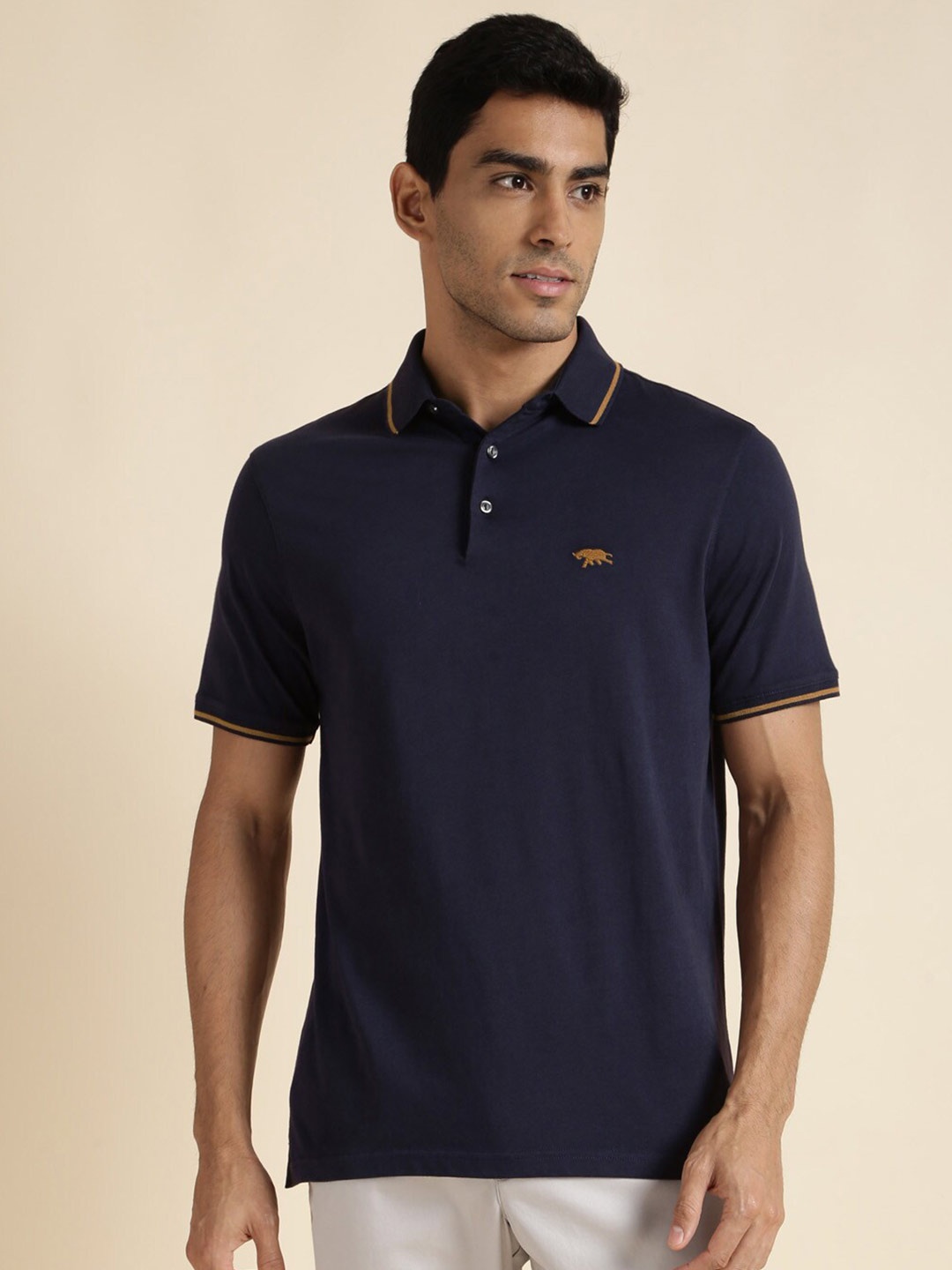 

Andamen Polo Collar Short Sleeves Cotton T-shirt, Navy blue