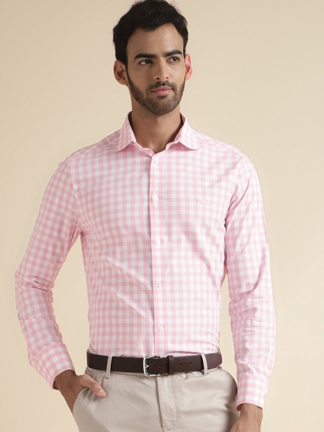 

Andamen Premium Grid Tattersall Checked Cutaway Collar Formal Cotton Shirt, Pink