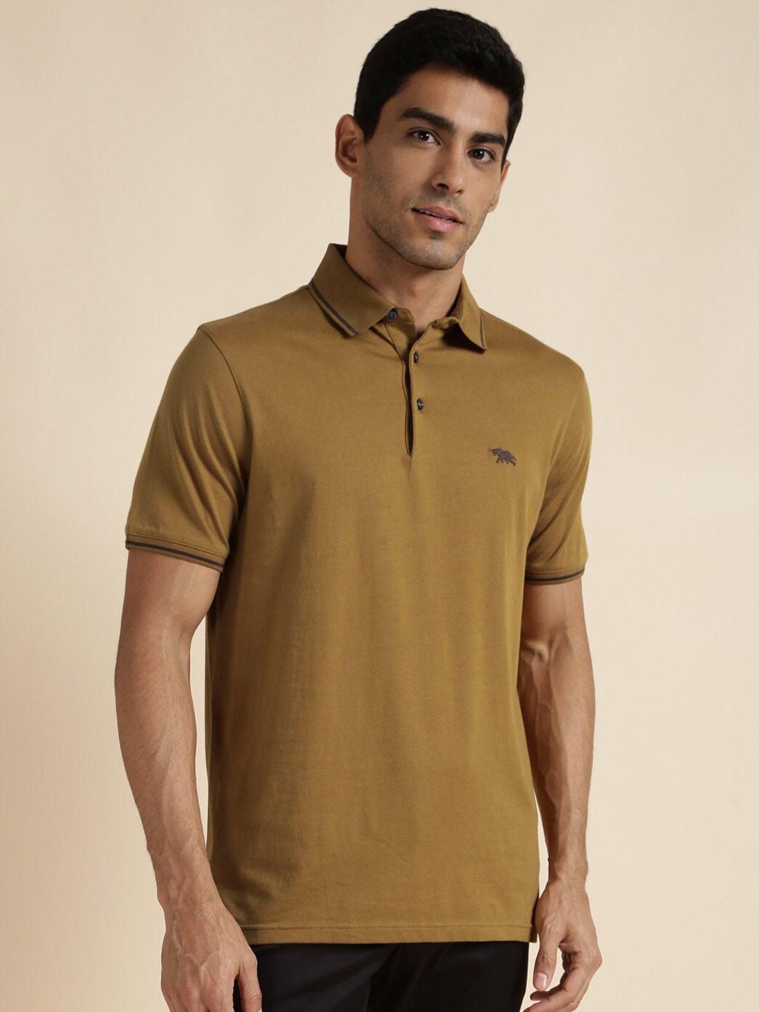 

Andamen Polo Collar Pure Cotton T-shirt, Olive