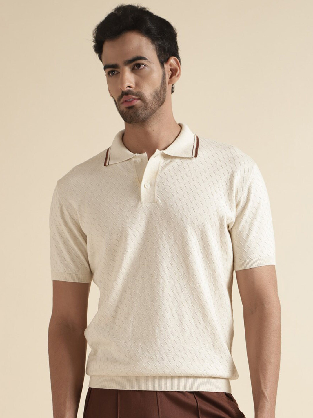

Andamen Polo Collar Cotton T-shirt, Off white