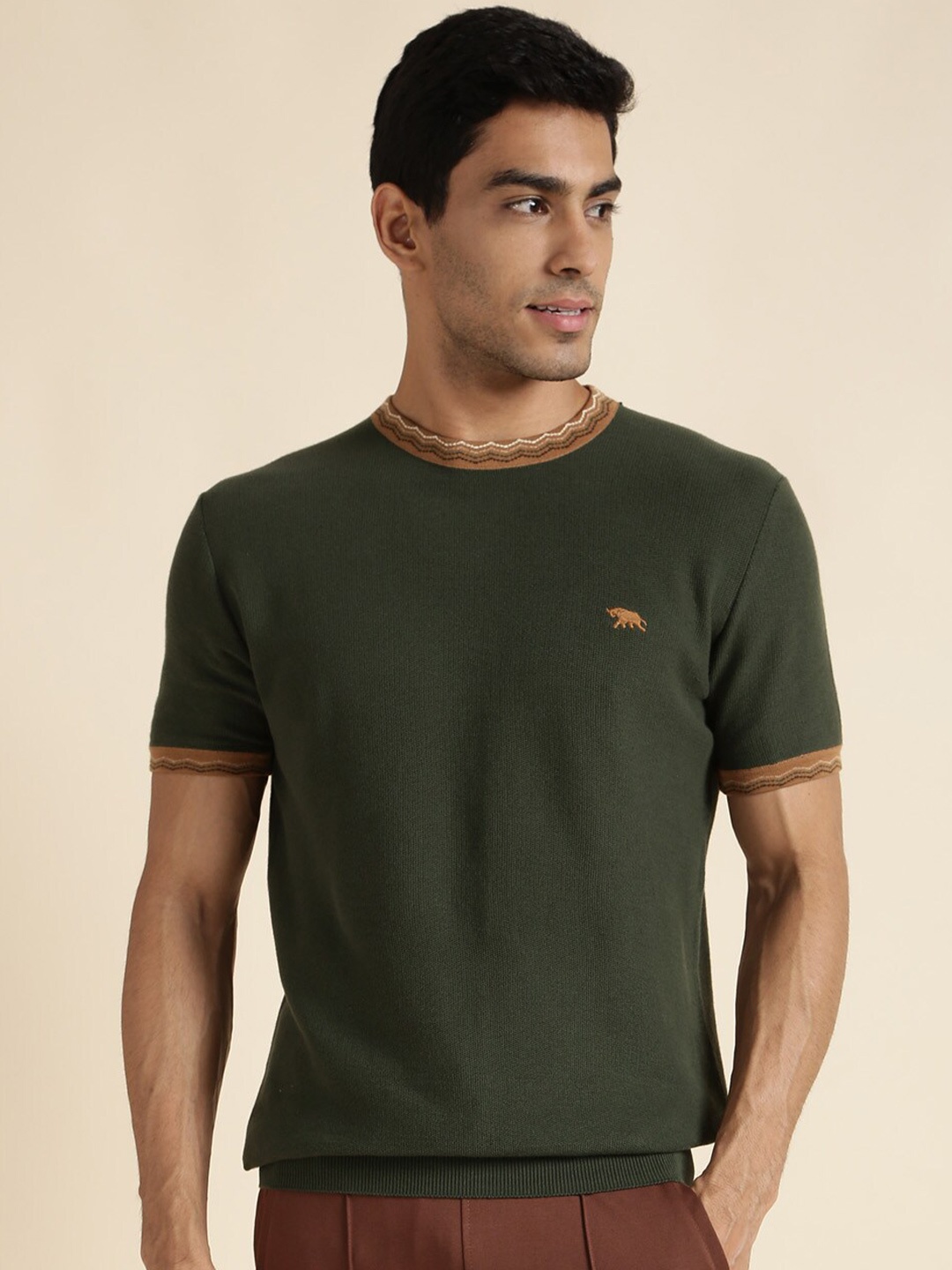 

Andamen Crew Neck Short Sleeves Cotton T-shirt, Olive