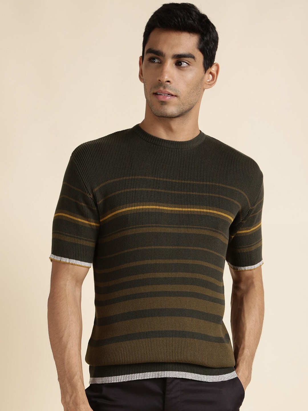 

Andamen Striped Cotton T-shirt, Olive