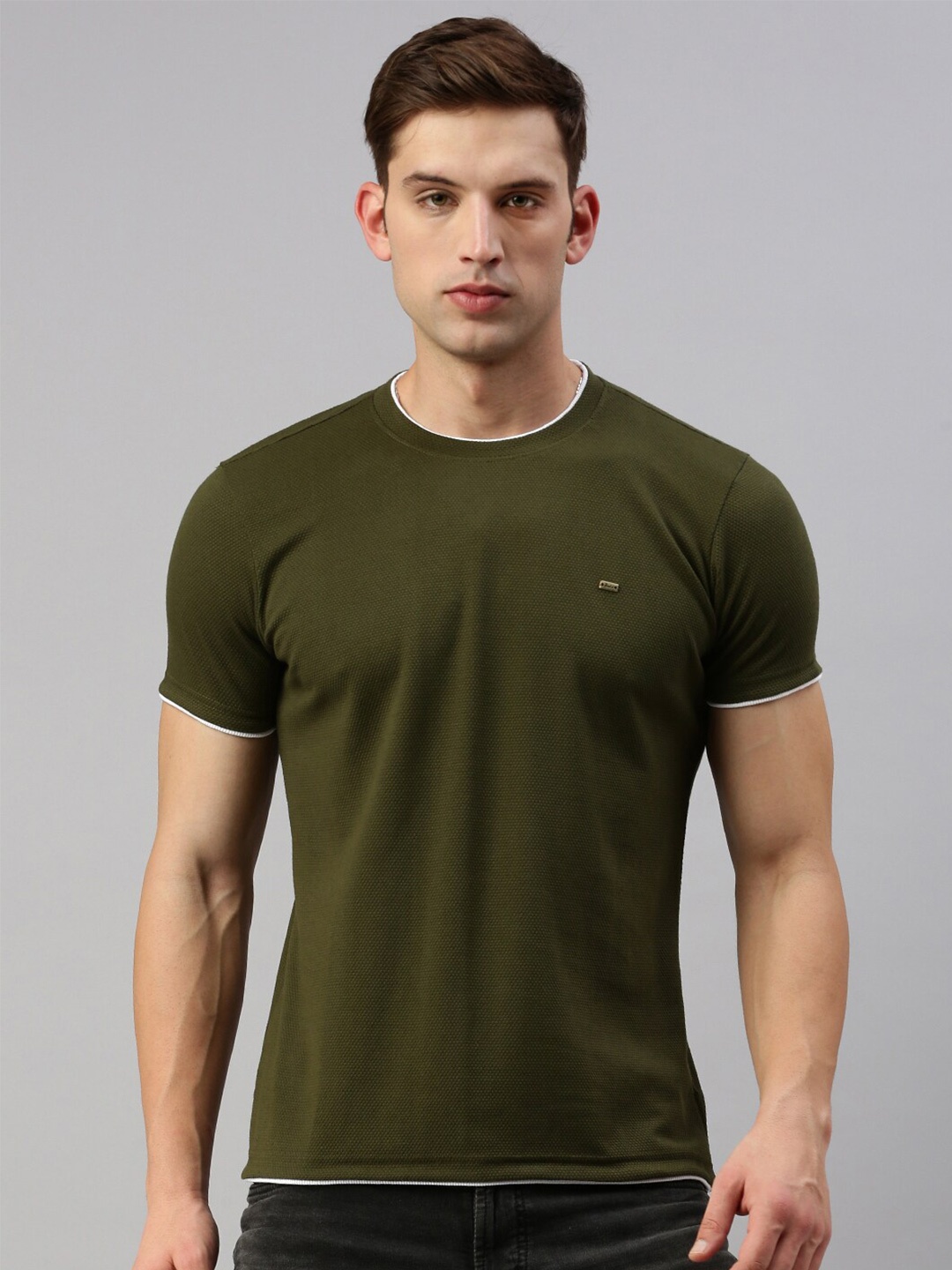 

ZEDD Round Neck Knitted Casual T-shirt, Green