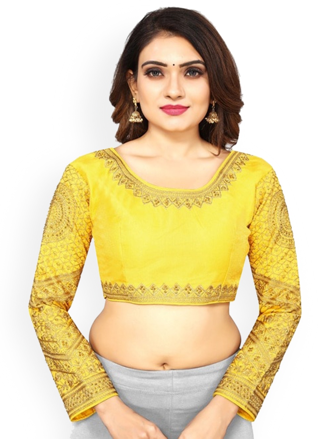 

SCUBE DESIGNS Embroidered Silk Saree Blouse, Yellow