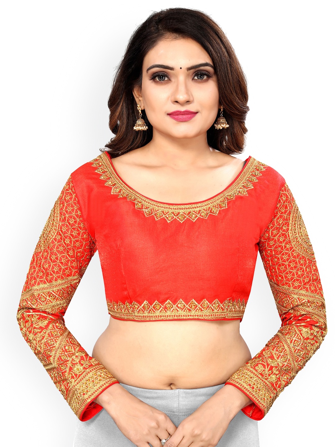 

SCUBE DESIGNS Embroidered Silk Saree Blouse, Red