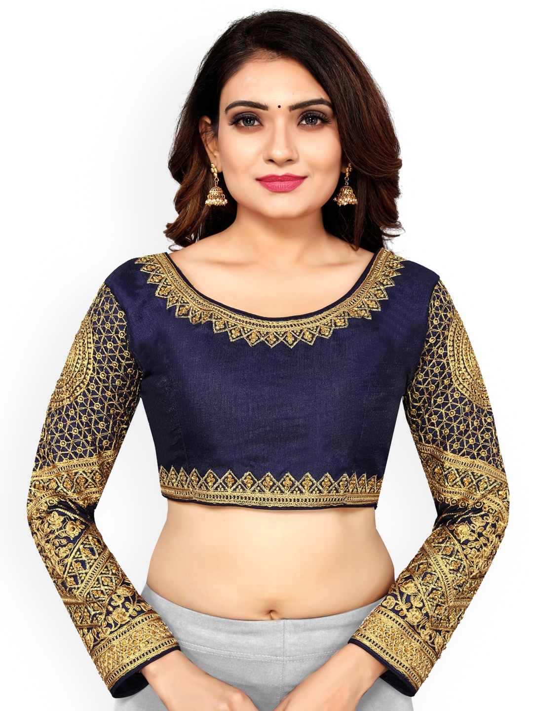 

SCUBE DESIGNS Embroidered Silk Saree Blouse, Navy blue