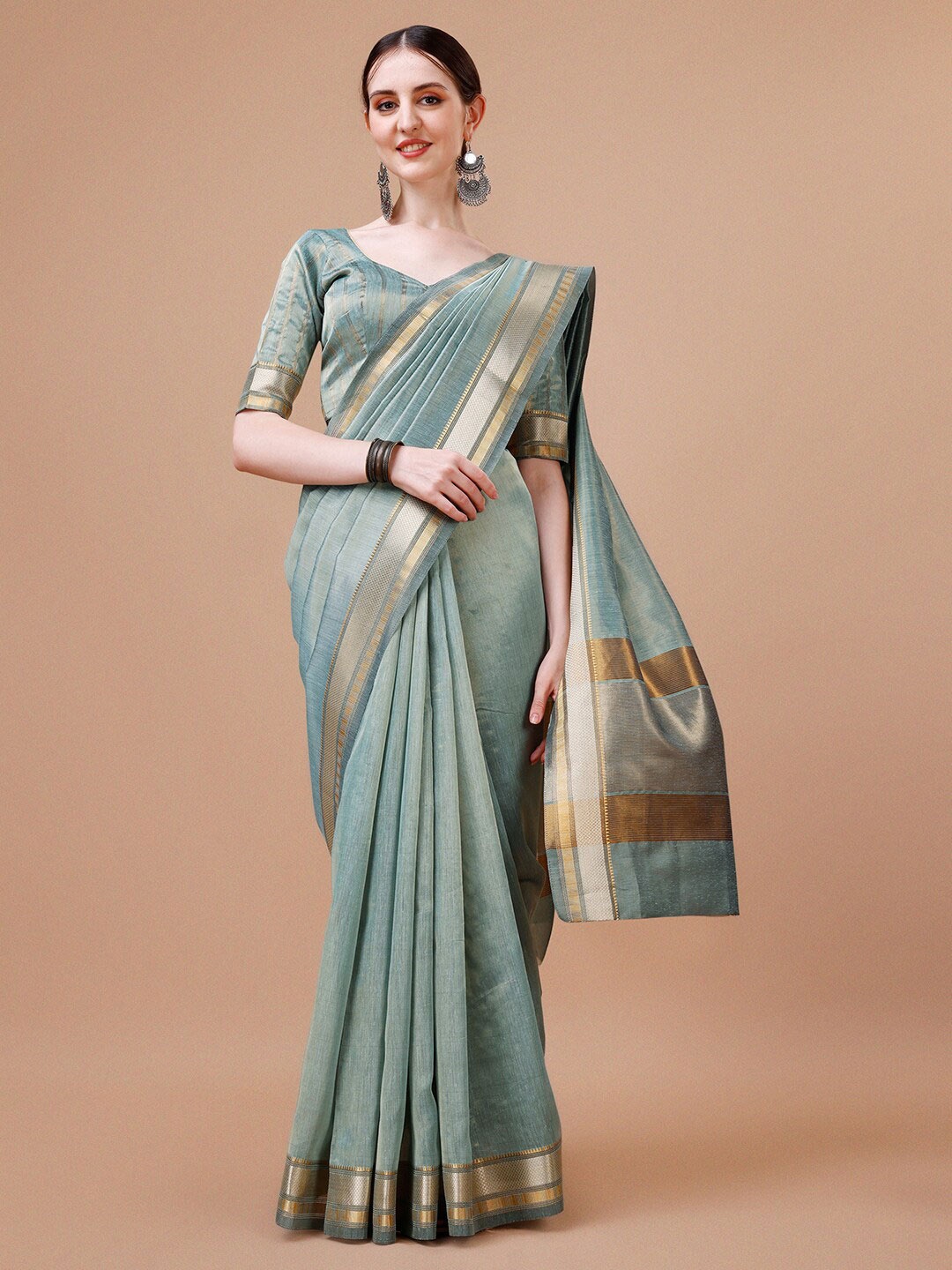 

MAGMINA Zari Bordered Banarasi Saree, Grey