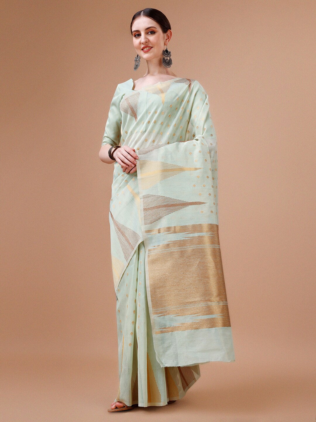 

MAGMINA Floral Woven Design Zari Kanjeevaram Saree, Lime green