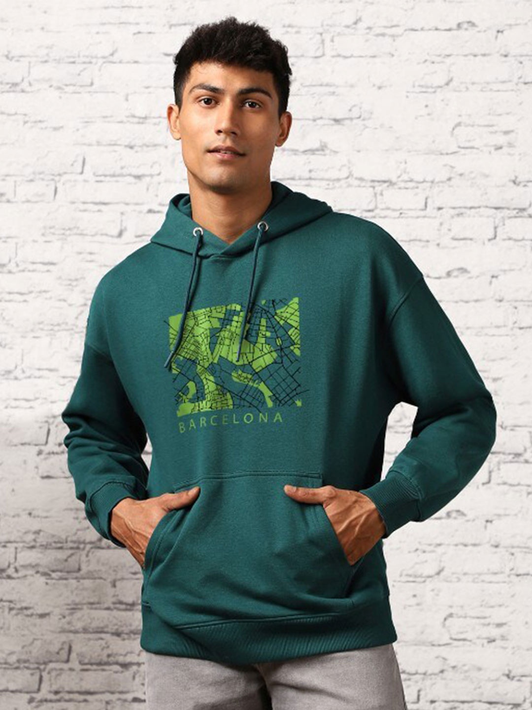 

NOBERO Oversized Graphic Printed Hoodie, Blue