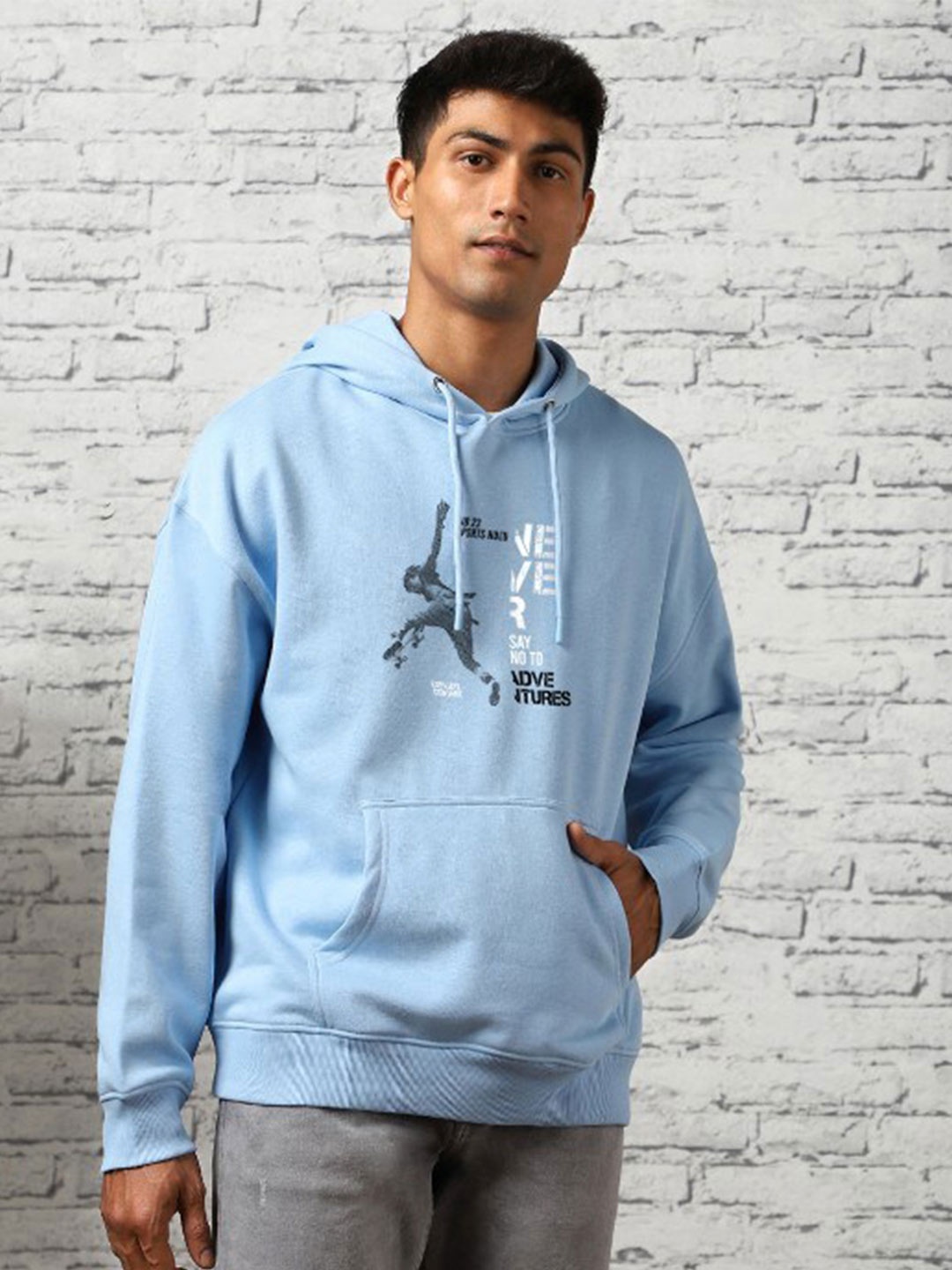 

Nobero Oversized Graphic Printed Hoodie, Blue