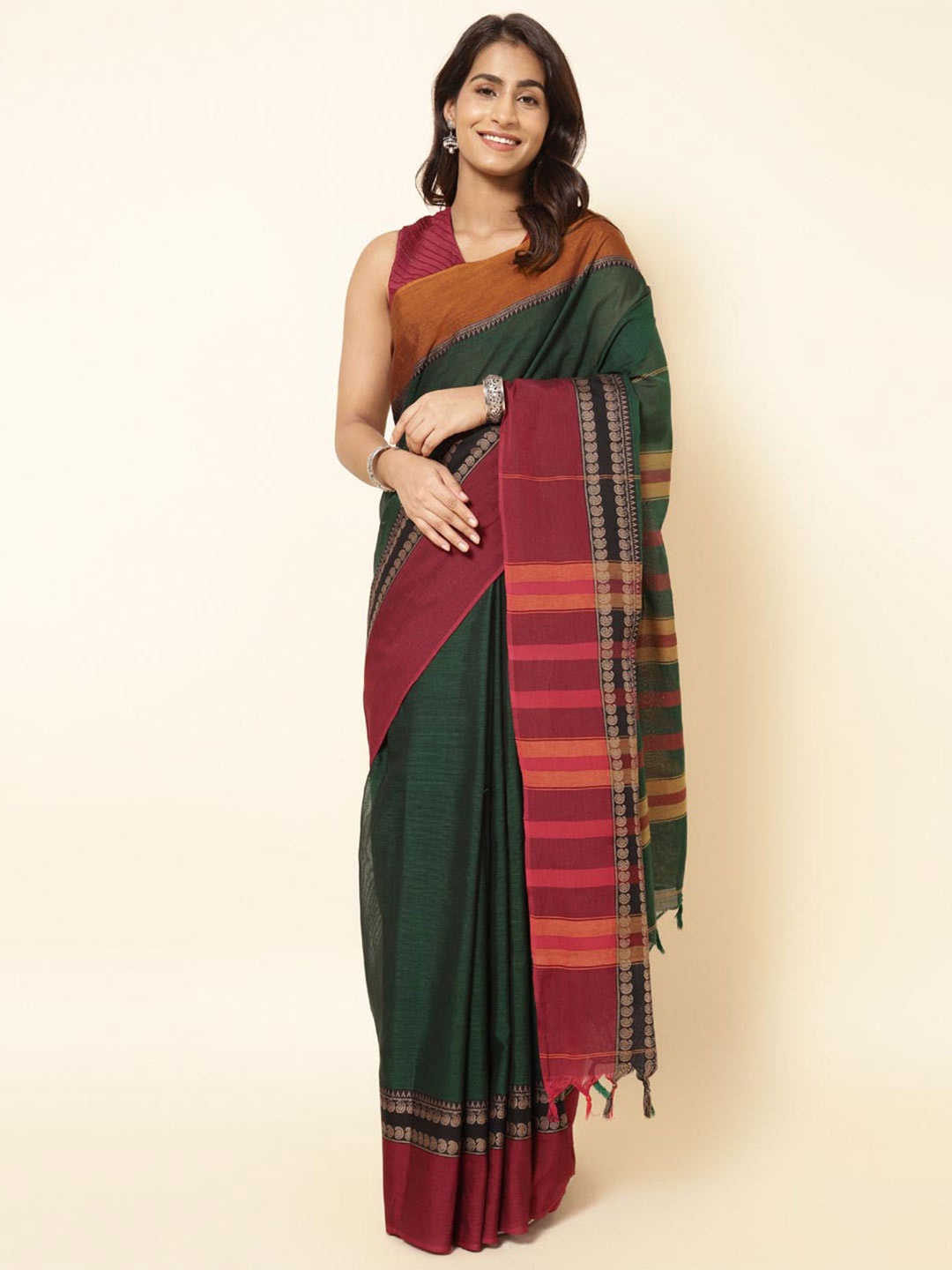 

Fabindia Pure Cotton Saree, Green