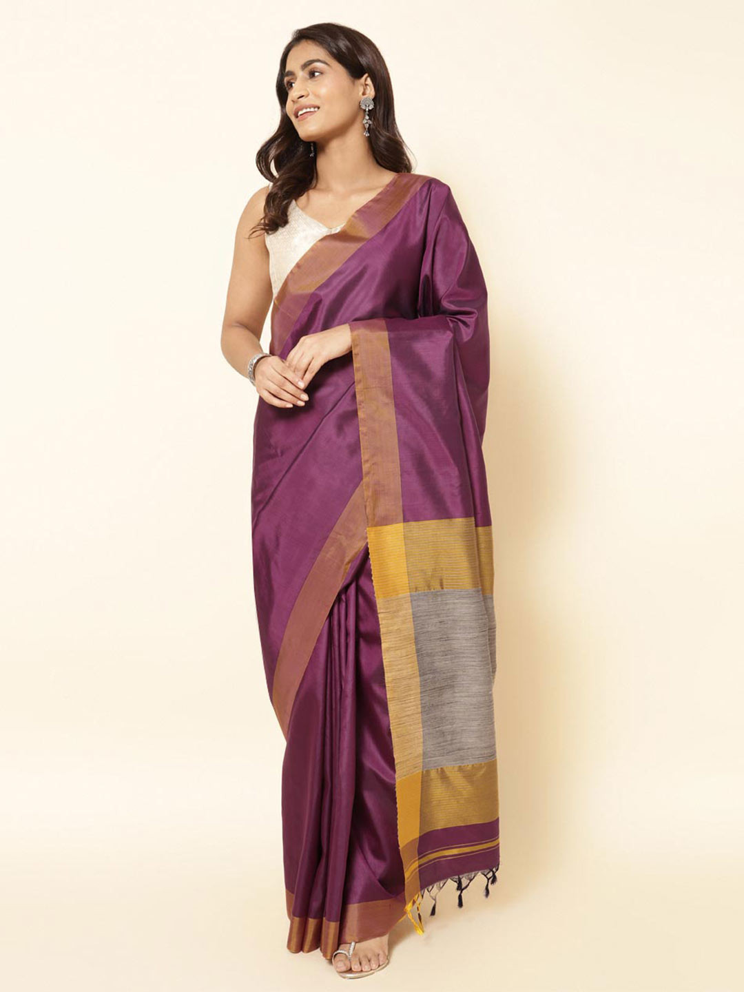 

Fabindia Zari Pure Silk Saree, Purple
