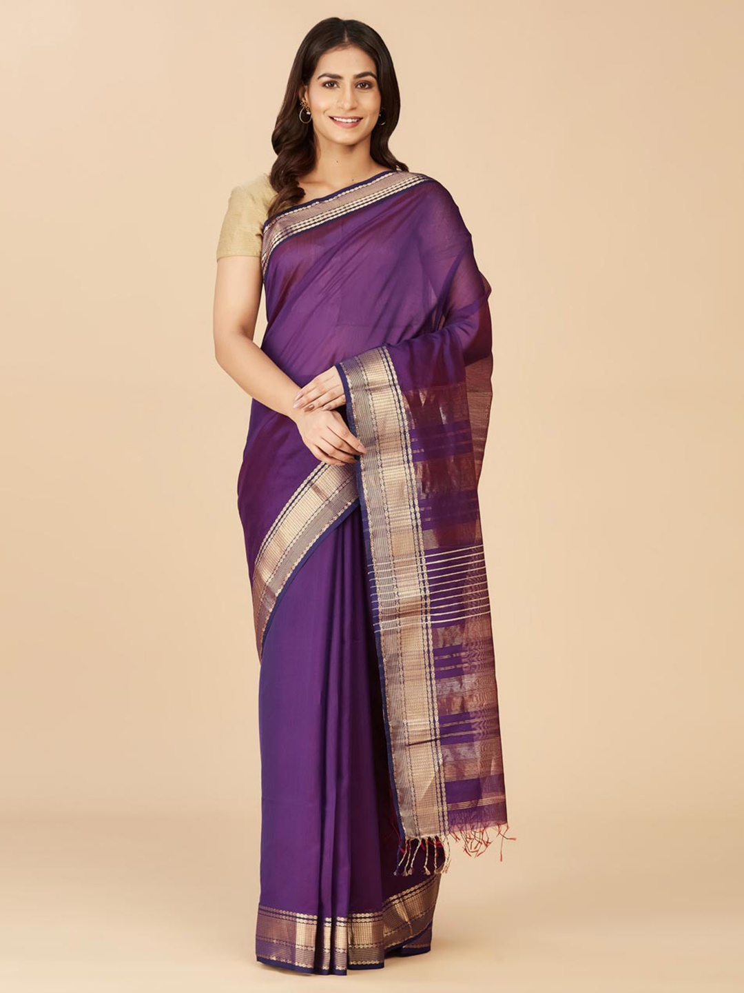 

Fabindia Zari Silk Cotton Saree, Purple