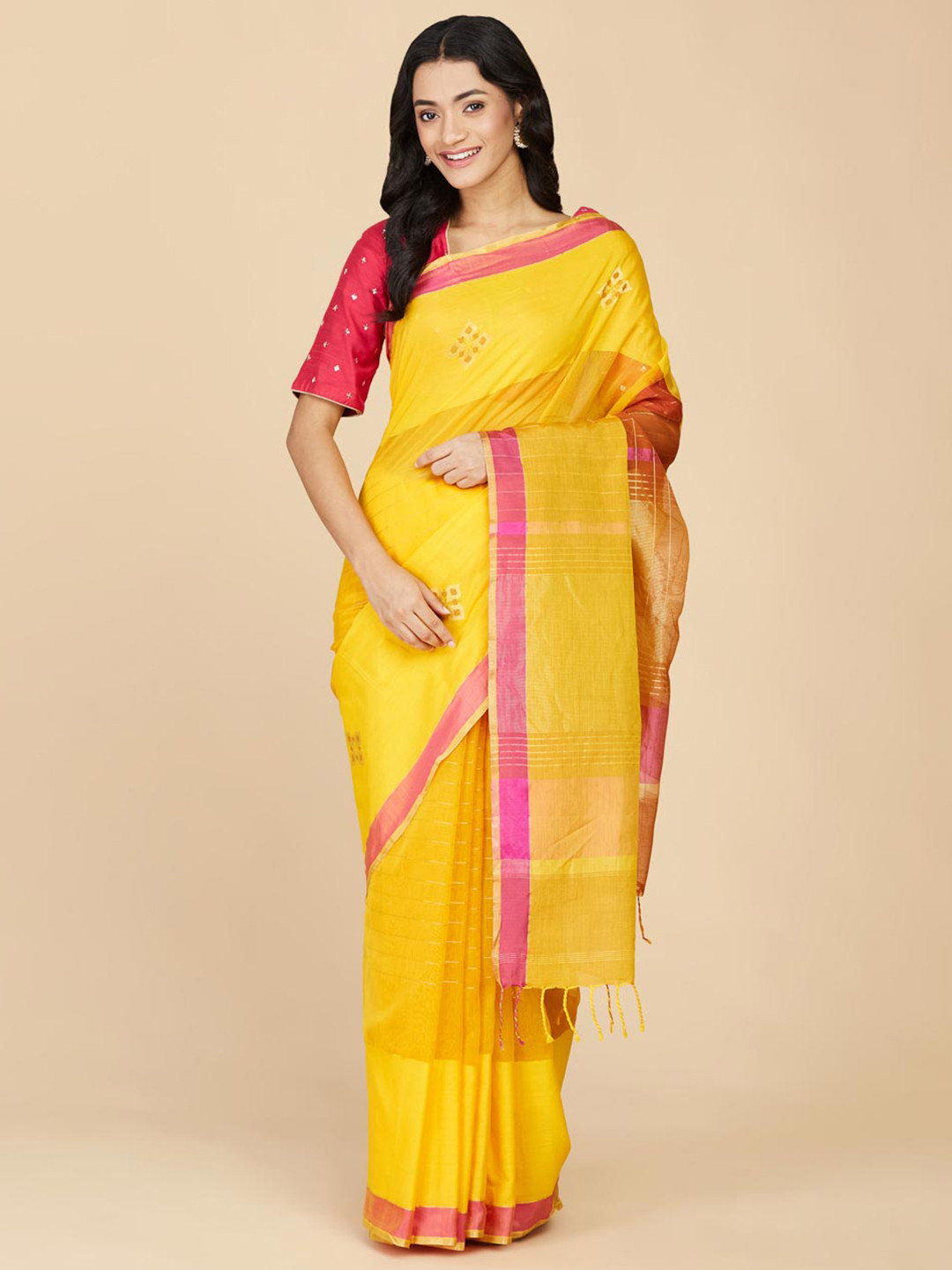 

Fabindia Floral Woven Design Silk Cotton Saree, Mustard