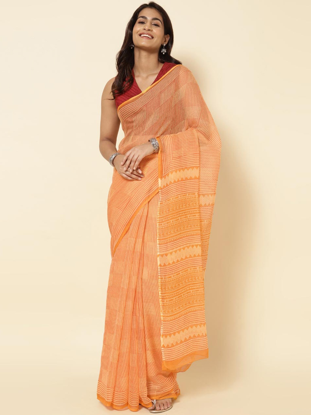 

Fabindia Checked Silk Cotton Saree, Mustard
