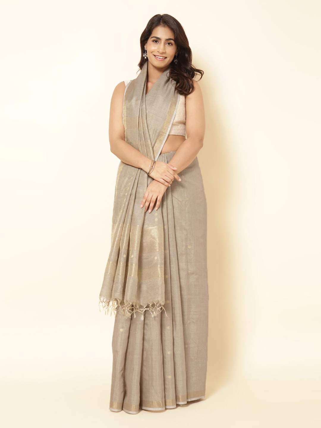 

Fabindia Woven Design Zari Saree, Grey