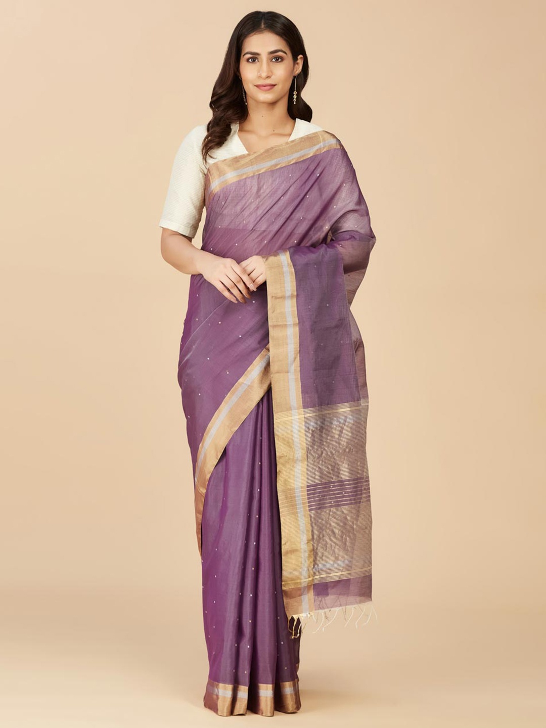 

Fabindia Woven Design Silk Cotton Saree, Purple