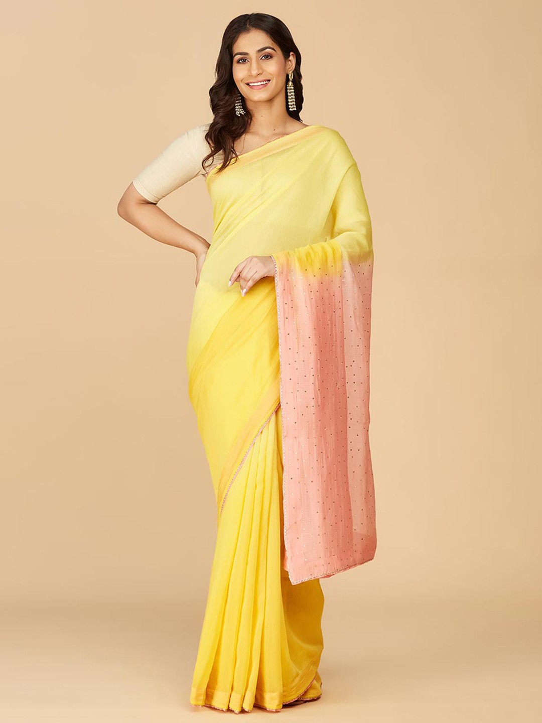 

Fabindia Sequinned Silk Cotton Saree, Yellow