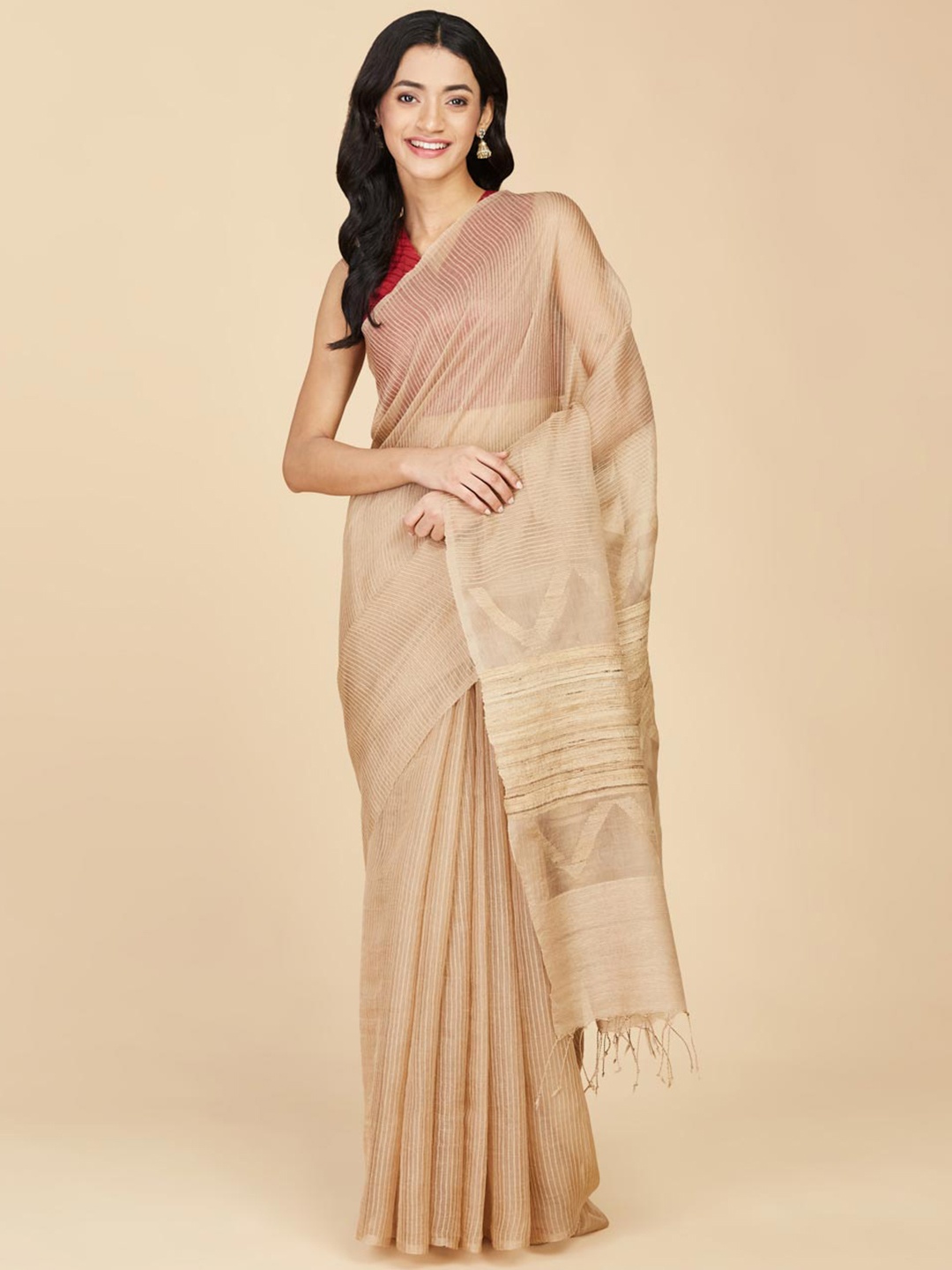

Fabindia Beige Striped Pure Silk Saree