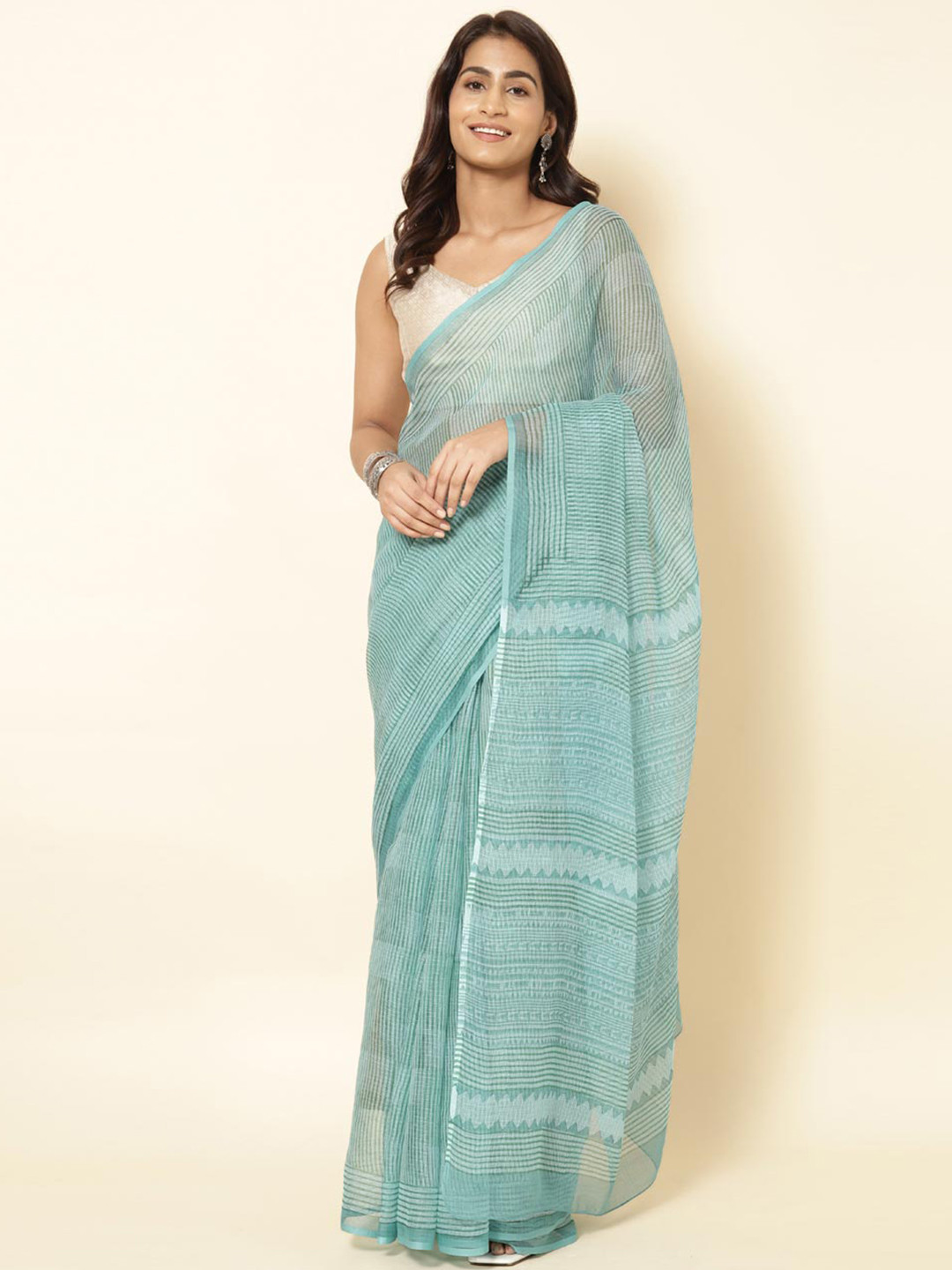 

Fabindia Striped Silk Cotton Saree, Blue