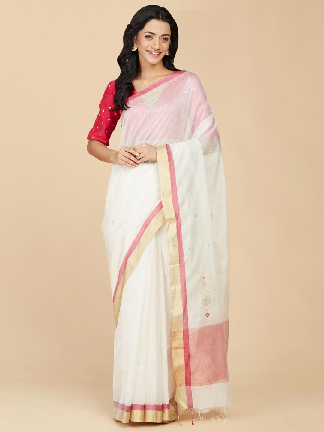 

Fabindia Woven Design Zari Silk Cotton Saree, Nude