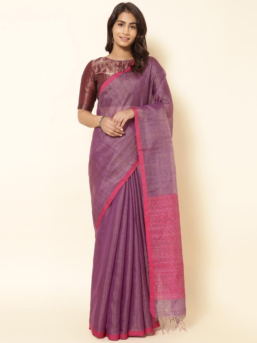 

Fabindia Woven Design Saree, Purple