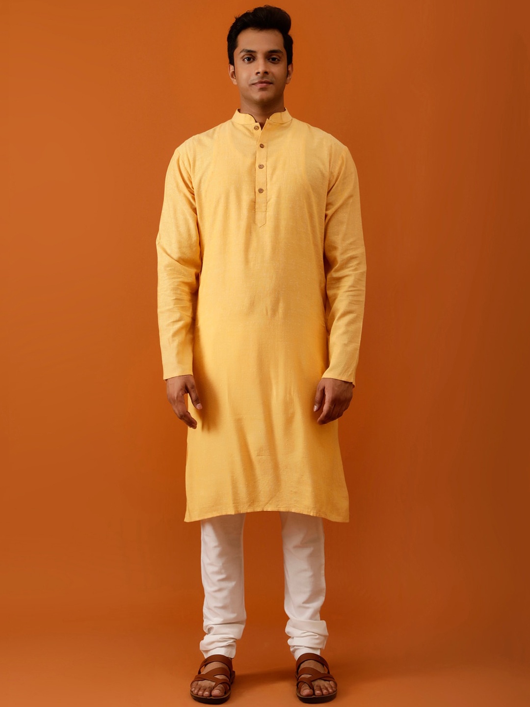 

Streaks & Crosses Pure Cotton Kurta with Churidar, Yellow