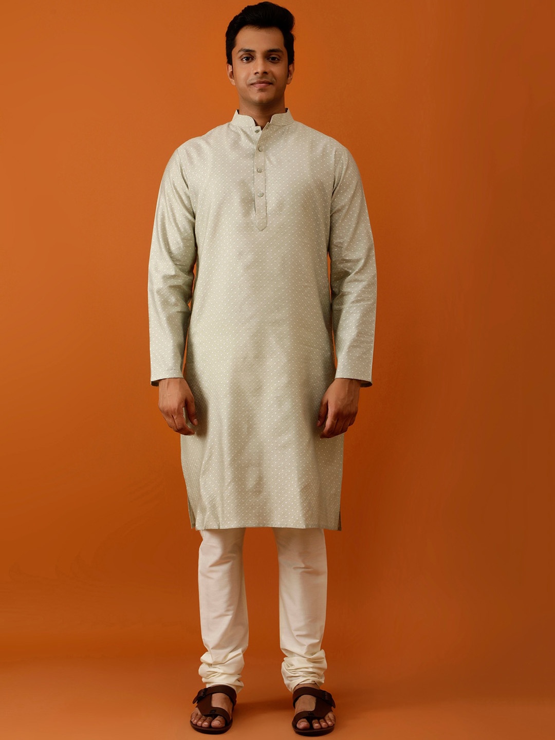 

Streaks & Crosses Ethnic Motifs Woven Design Regular Kurta With Churidar, Olive