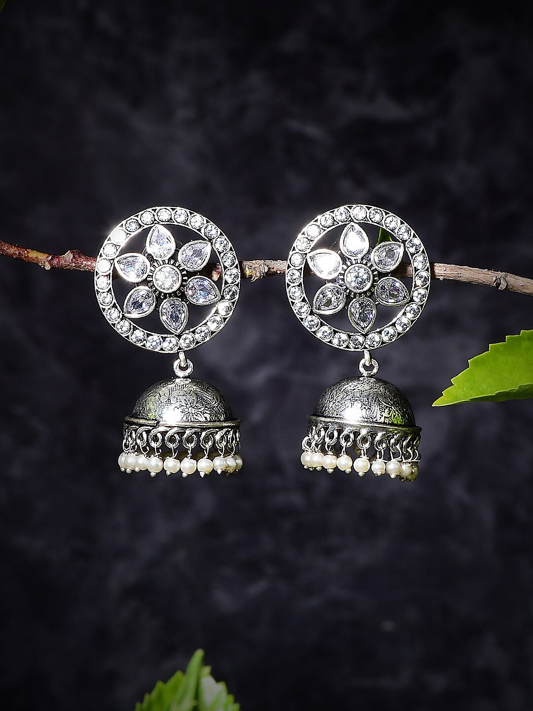 

Bamboo Tree Jewels Silver-Plated Classic Jhumkas Earrings