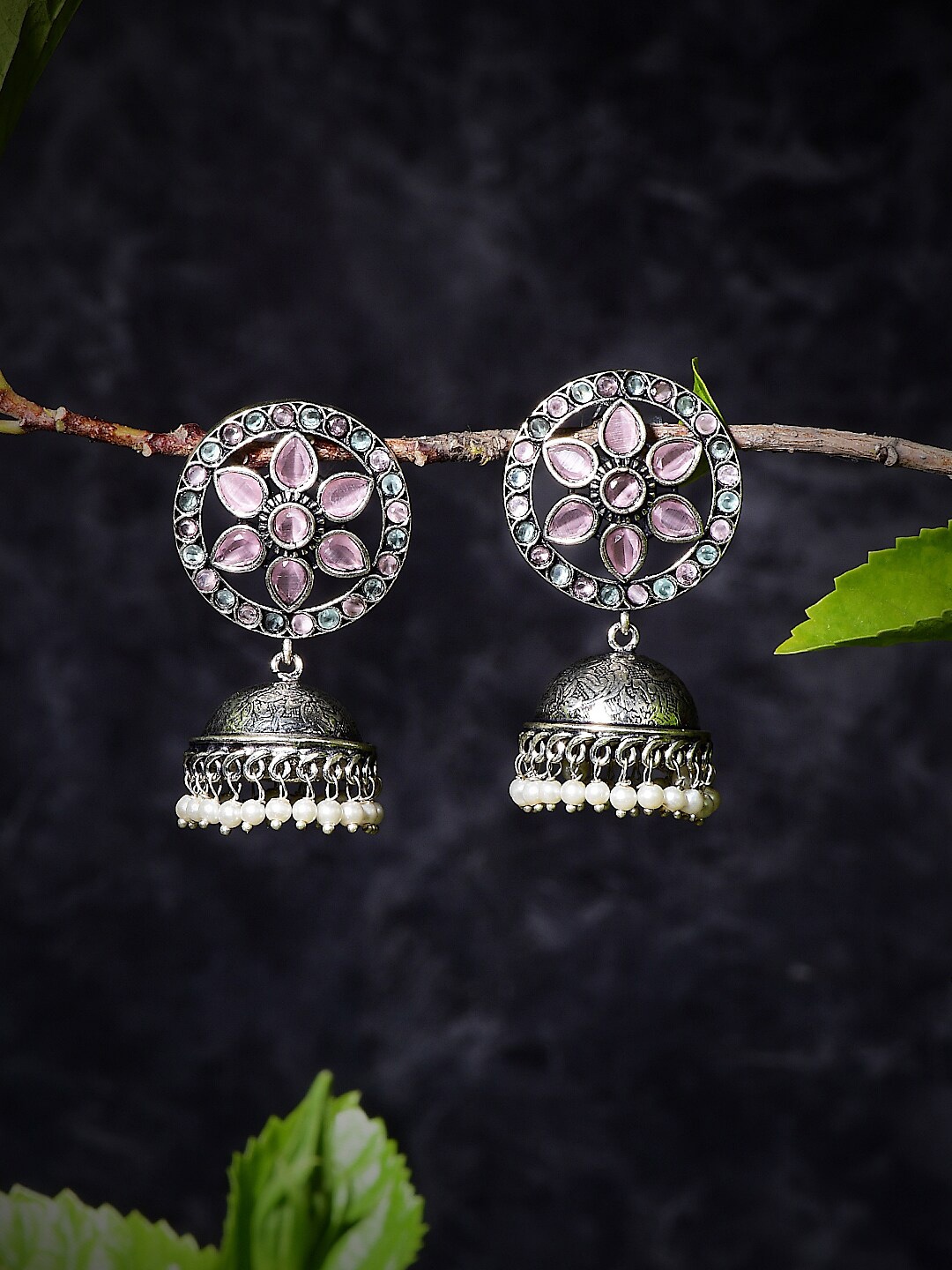 

Bamboo Tree Jewels Silver-Plated Contemporary Jhumkas