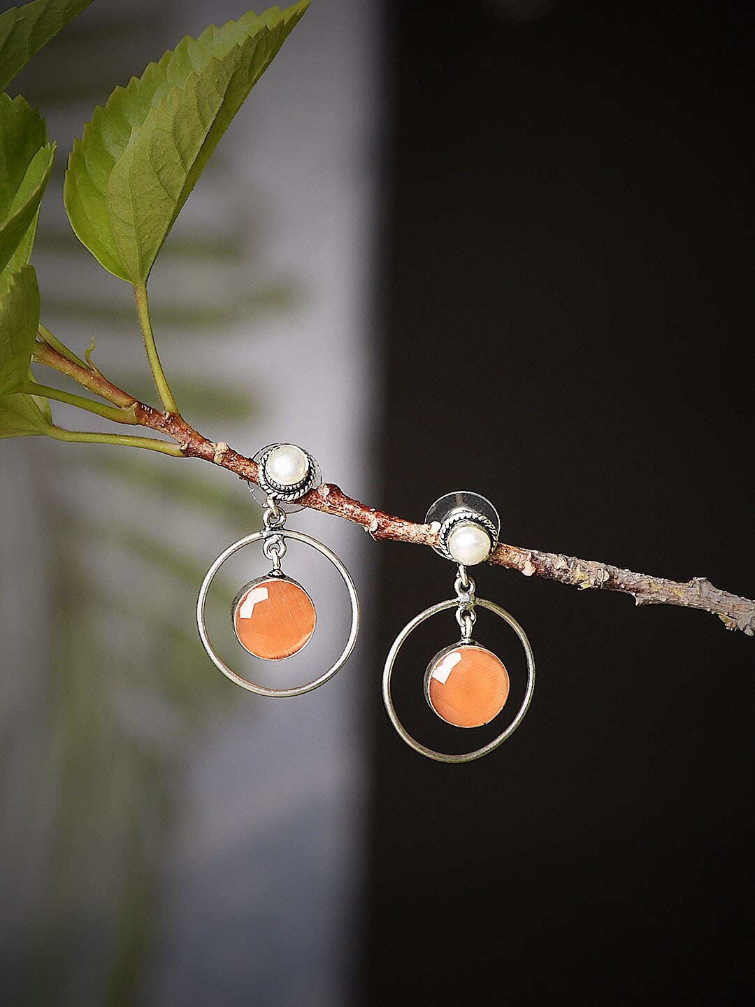 

Bamboo Tree Jewels Contemporary Drop Earrings, Orange