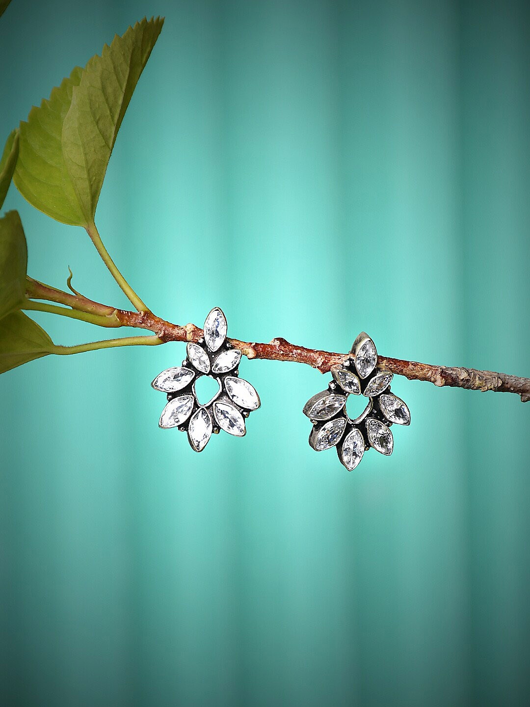

Bamboo Tree Jewels Silver-Plated Stone-Studded Contemporary Drop Earrings
