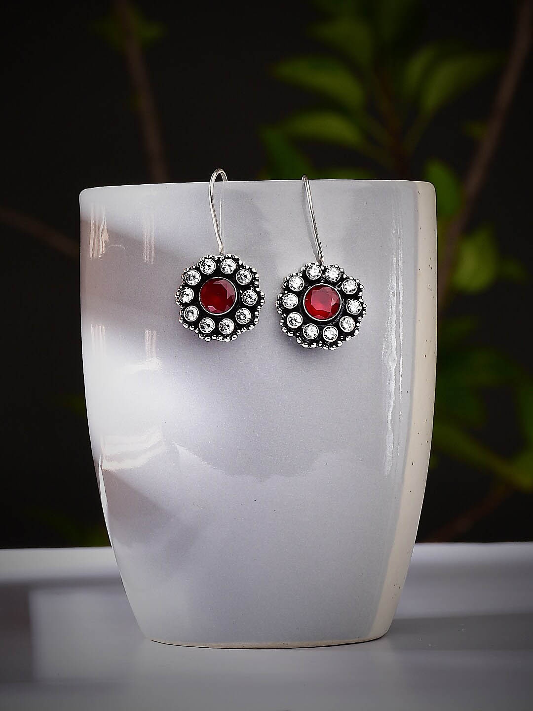 

Bamboo Tree Jewels Silver Plated Contemporary Stone-Studded Drop Earrings