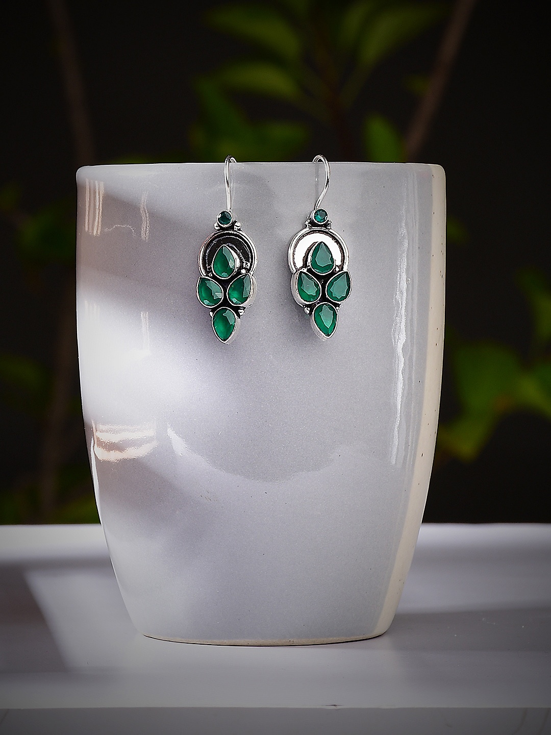 

Bamboo Tree Jewels Silver Plated Contemporary Stone-Studded Drop Earrings