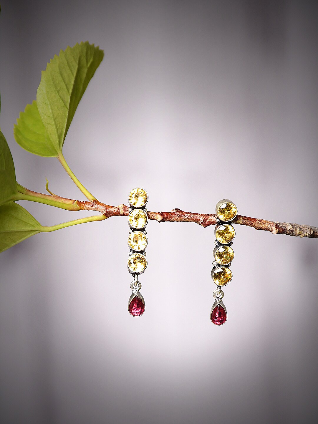

Bamboo Tree Jewels Silver-Plated Stone-Studded Contemporary Drop Earrings