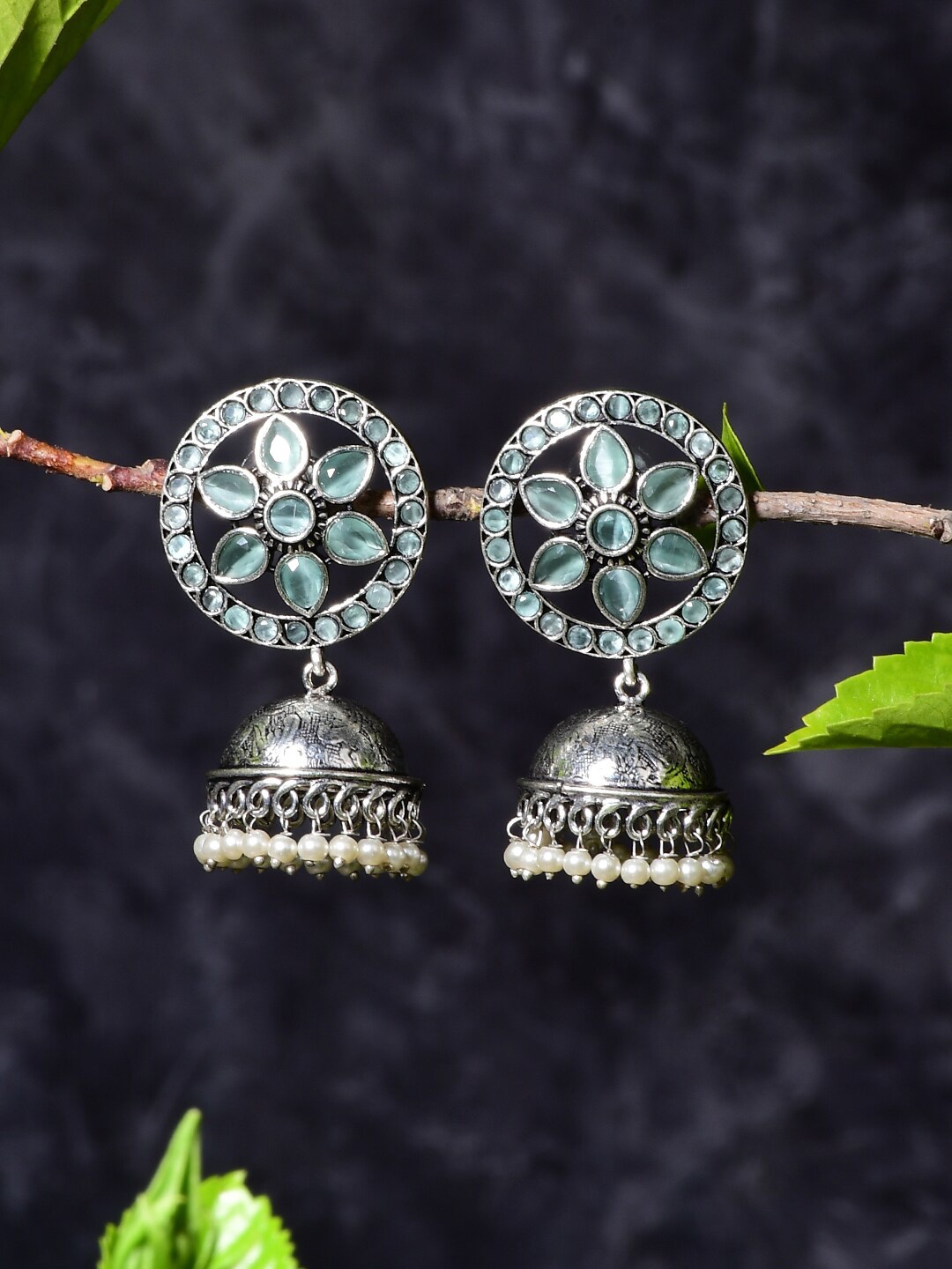 

Bamboo Tree Jewels Silver-Plated Contemporary Jhumkas