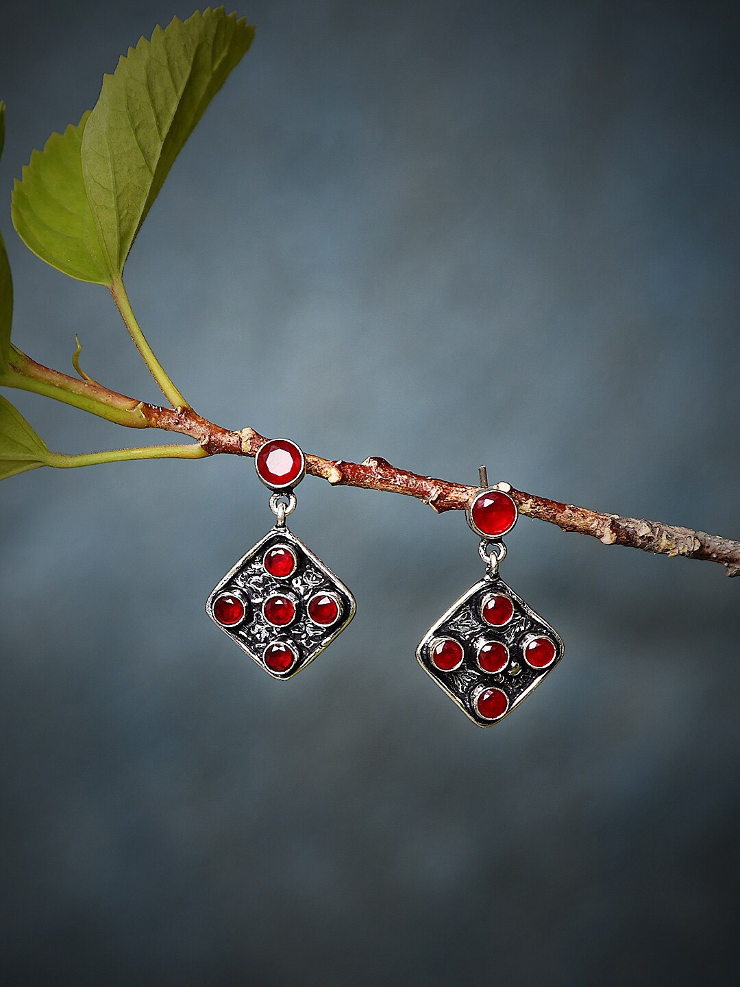 

Bamboo Tree Jewels Silver Plated Stone-Studded Geometric Drop Earrings
