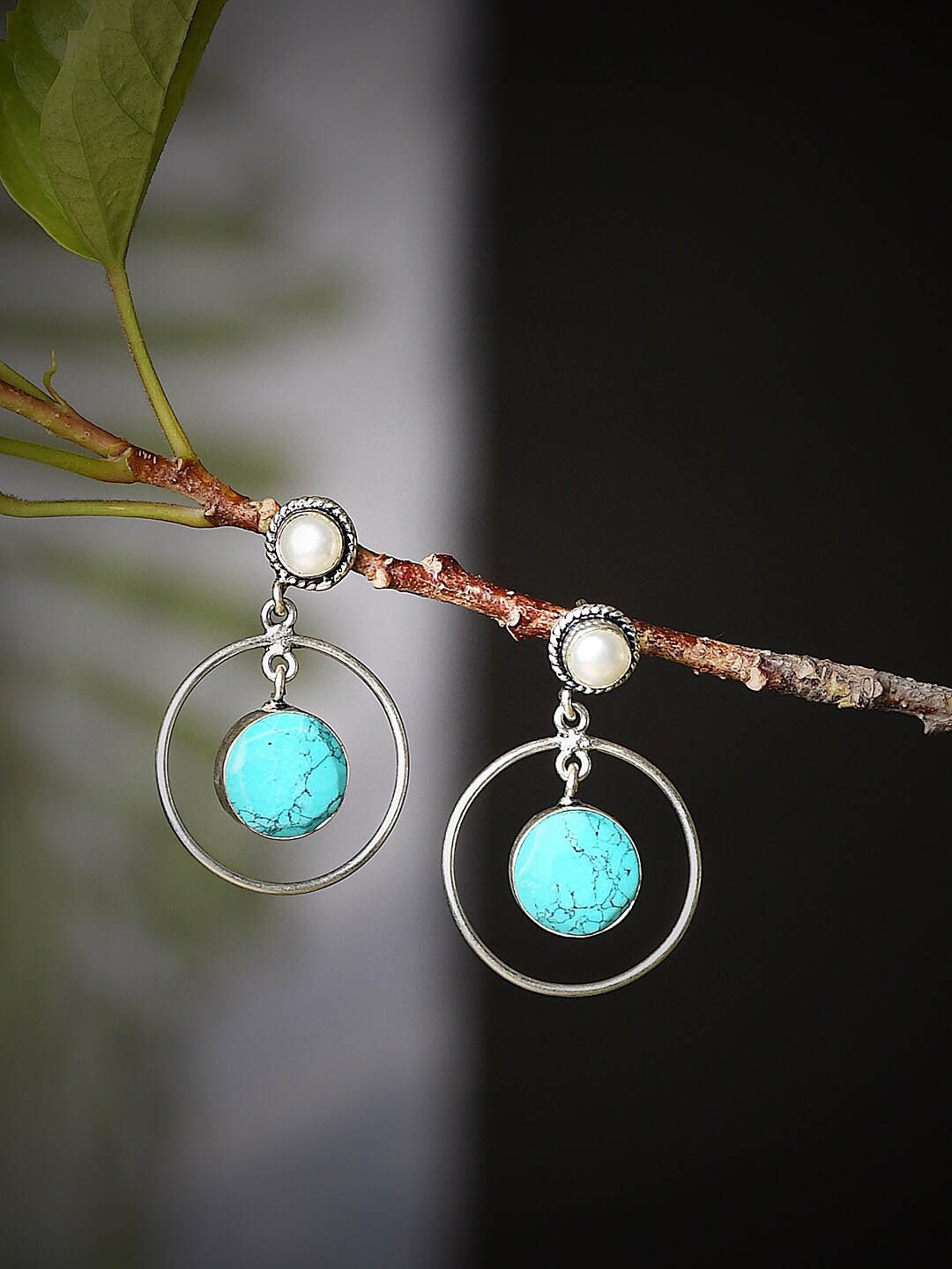 

Bamboo Tree Jewels Silver-Plated Beaded Contemporary Drop Earrings