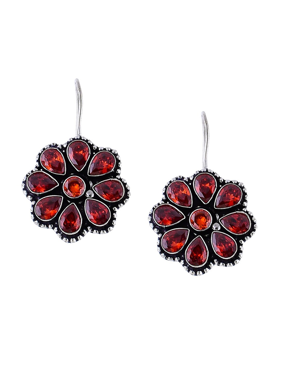 

Bamboo Tree Jewels Silver Plated Floral Stone-Studded Drop Earrings