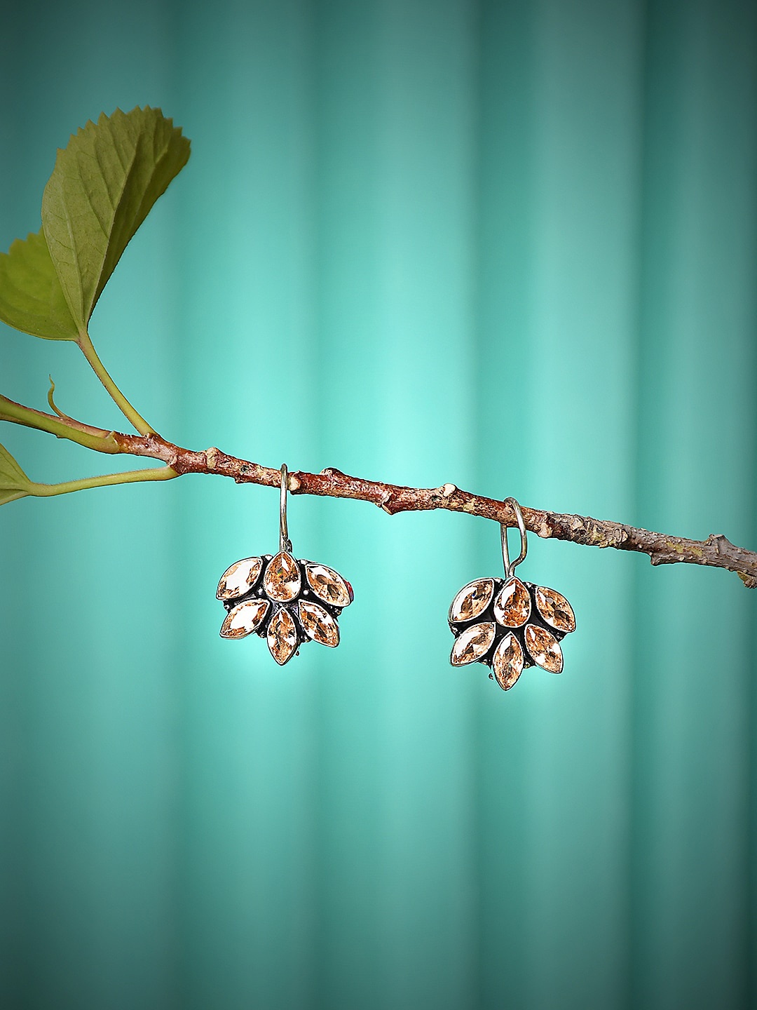 

Bamboo Tree Jewels Silver Plated Contemporary Stone-Studded Drop Earrings