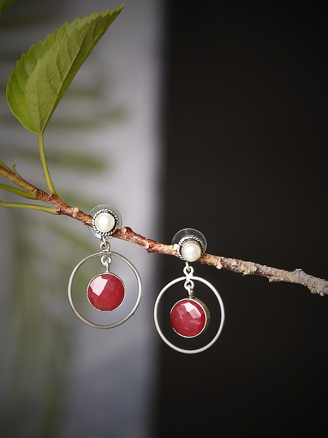 

Bamboo Tree Jewels Contemporary Drop Earrings, Maroon