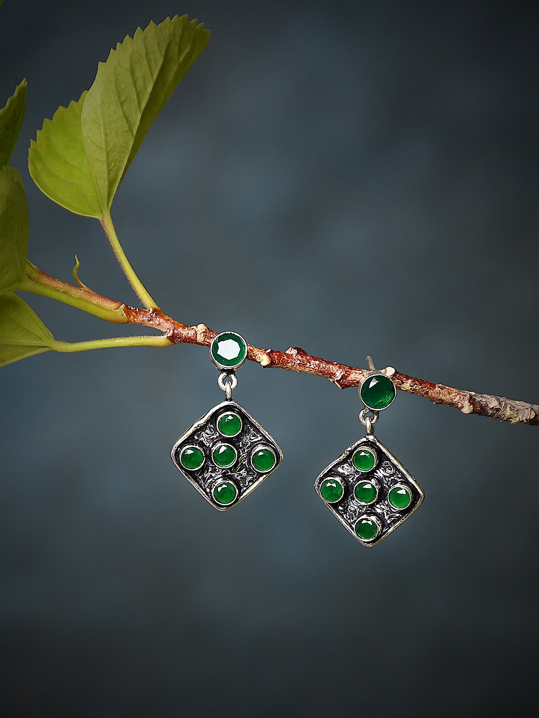 

Bamboo Tree Jewels Silver Plated Contemporary Stone-Studded Drop Earrings