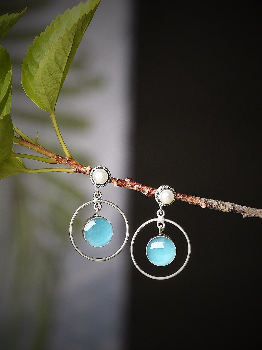 

Bamboo Tree Jewels Silver-Plated Stone-Studded Contemporary Drop Earrings