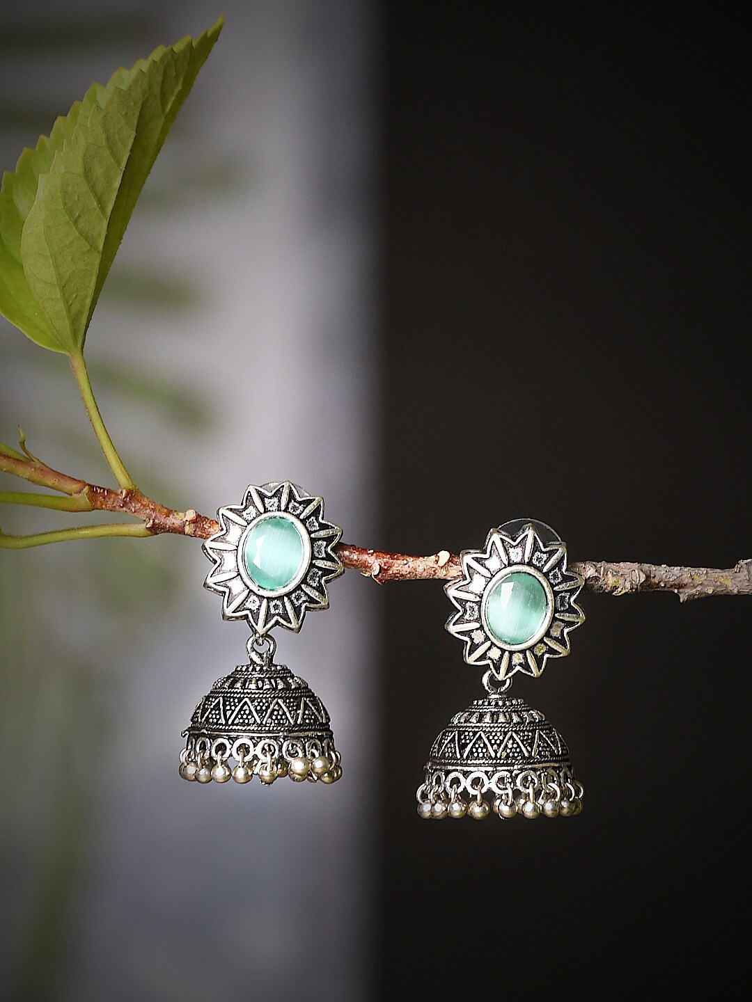 

Bamboo Tree Jewels Contemporary Jhumkas Earrings, Green
